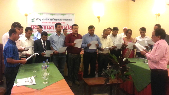 TAAN WRA executives taking the oath of office, in Pokhara on Tuesday. Picture: Recentfusion.com