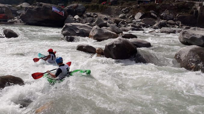 Player taking part in Boater Cross under White Water Challenge in Upper Seti on Tuesday. Picture: Milan Tiwari